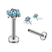 Unique 18G Titanium Blue Opal CZ Jewelled Flower Push Pin Stud Helix Loop Labret Threadless Piercing
